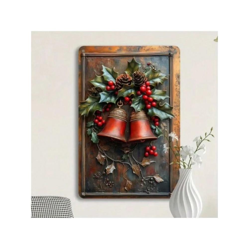 3D Metal Wall Art Christmas Bell Holly Decor