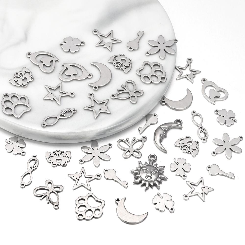 10pcs/lot Stainless Steel Charms Steel Color Pendants Butterfly Tree Heart Charms DIY Lucky Necklace Bracelet Jewelry Making