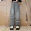 Girls' Wide Leg Pants for Spring and Autumn Wear Straight Leg Jeans Korean Children's Casual Autumn Pants