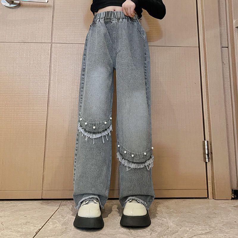 Girls' Wide Leg Pants for Spring and Autumn Wear Straight Leg Jeans Korean Children's Casual Autumn Pants