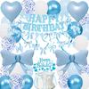 Blue Bow Birthday Decorations, Happy Birthday Banner Garland and Hanging Swirls, 28Pcs Balloons, Cake Toppers, Bow Themed Party Decorations for Girls