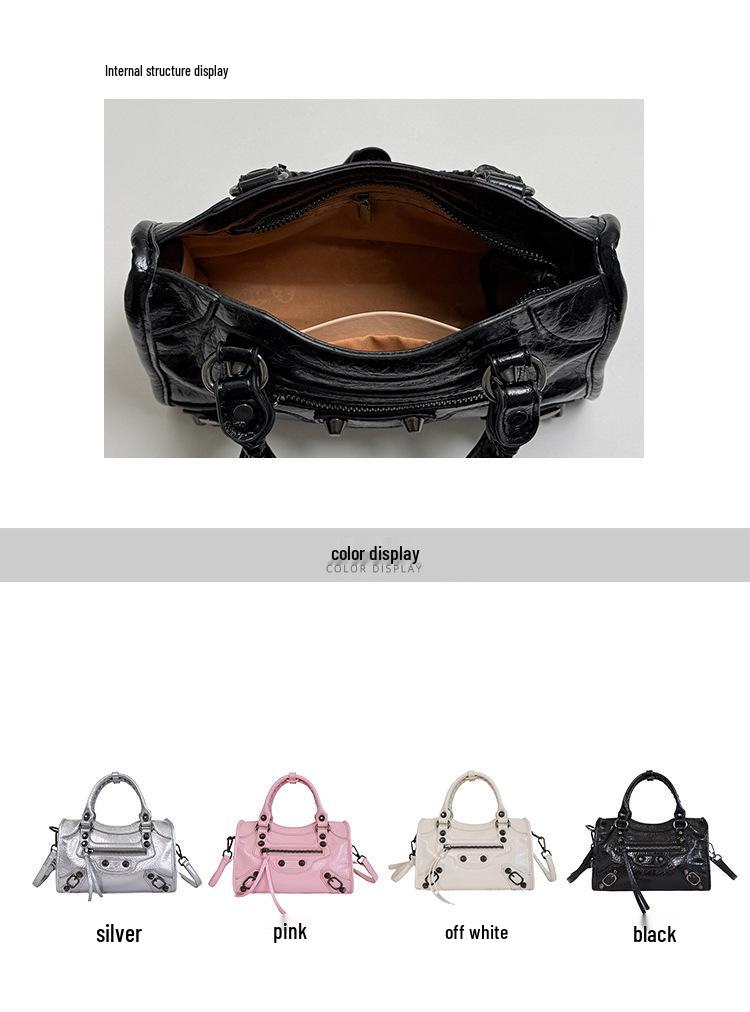 New Rivet Motorcycle Handbag: Trendy French Retro High-End Shoulder & Crossbody Pillow Bag