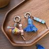 Tibetischer Regenbogen-Quasten-Anhänger Schlüsselanhänger Perlen Ethnischer Stil mit Natürlichem Holz Taschenanhänger Schuhdekoration mit