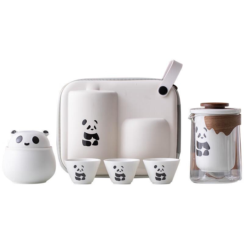 Shangqi Panda Travel Tea Set - Ceramic Pot, Liuli Cups