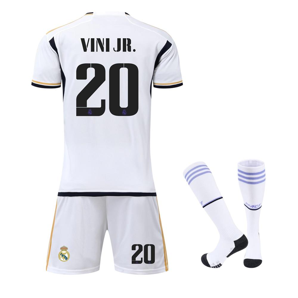 Real Madrid Vinicius Jr. Kids Football Jersey Set White Breathable Polyester Sportswear for Training & Match