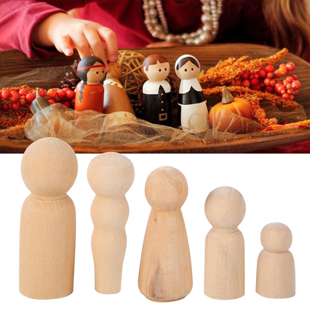 50Pcs Unfinished Wooden Peg Dolls DIY Children Decorative Painted Crafts School OrnamentsJM01896