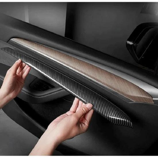 For Tesla Model Y 3 Carbon Style Inner Front Door Trim Panel Armrest Wrap Cover