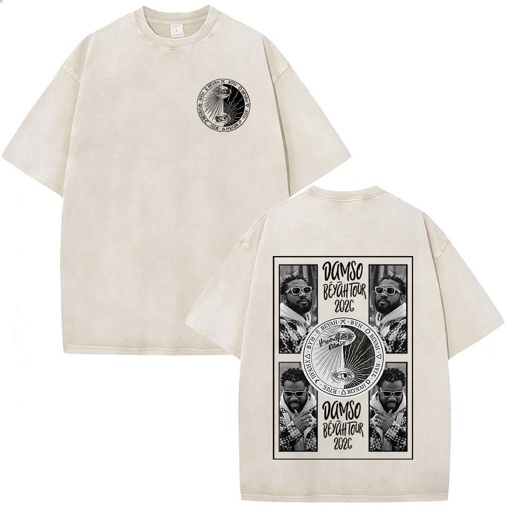 Vintage Spierane Koszulki Rapper Damso Beyah Tour 2026 Mężczyźni Kobiety Odzież Moda Hip Hop Krótki Rękaw Okrągły Dekolt Koszulki Streetwear