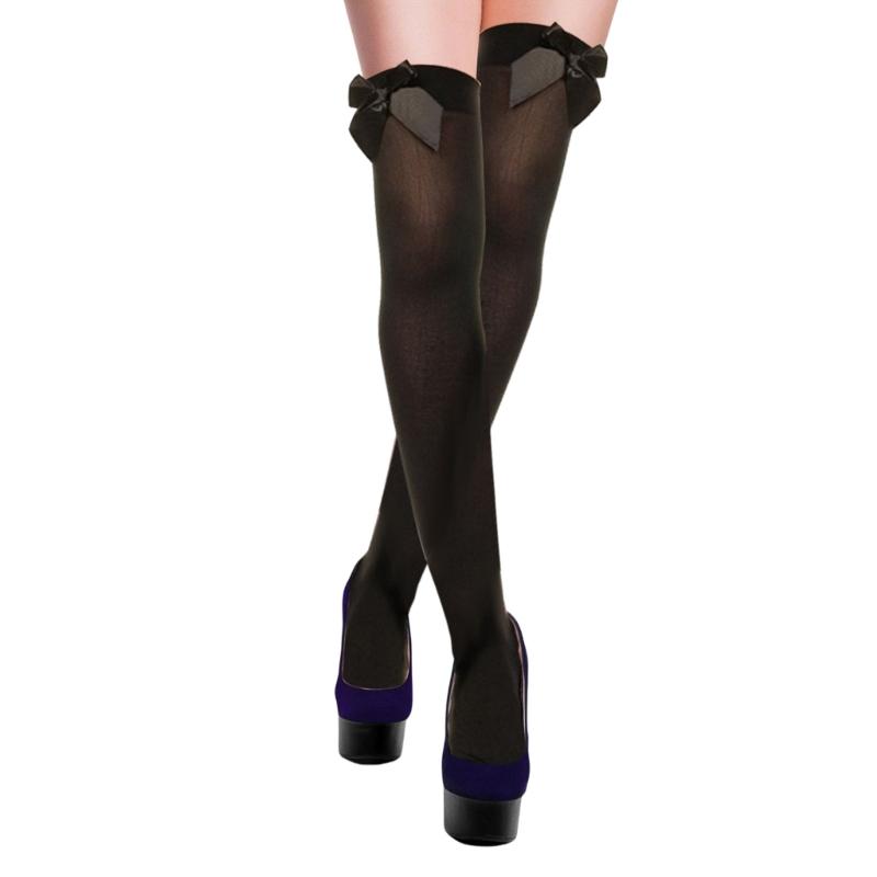 Stylish Thigh High Socks with Sweet Bowknot Accent 80D Velvets Opaque Over Knee Stockings for Women Casual and Party Use