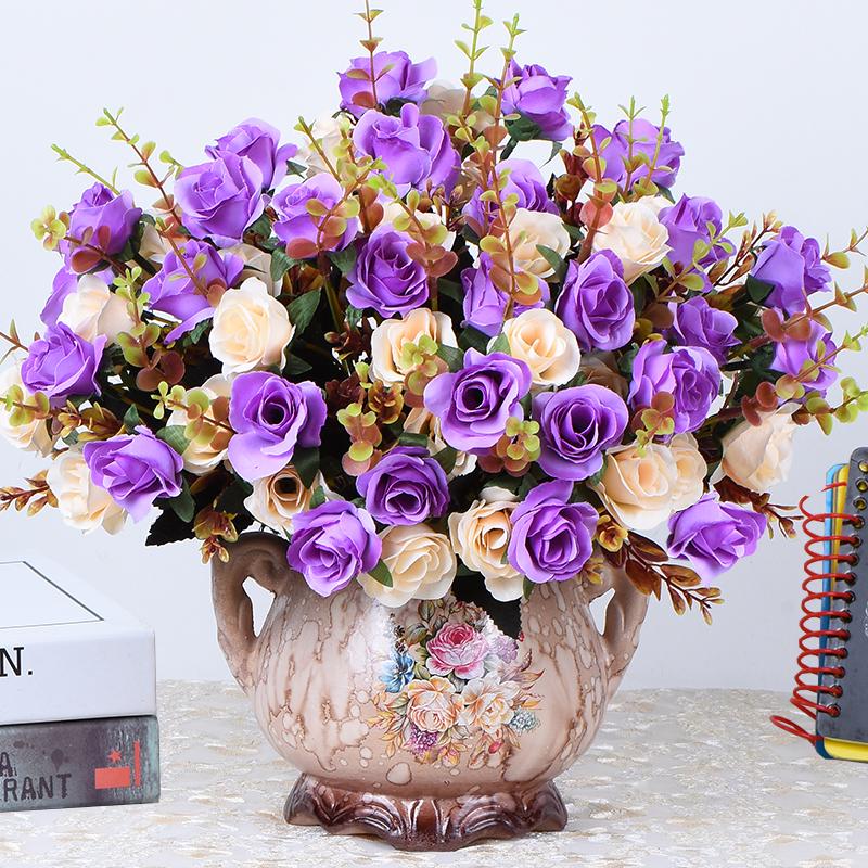 European Rose Silk Floral Arrangement - Artificial Bouquet for Living Room & Dining Table Decor