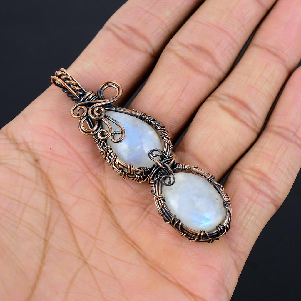 Moonstone 999 Copper Wire Wrapped Pendant, Handmade Gemstone Pendant, Gift For Mom Antique Jewelry