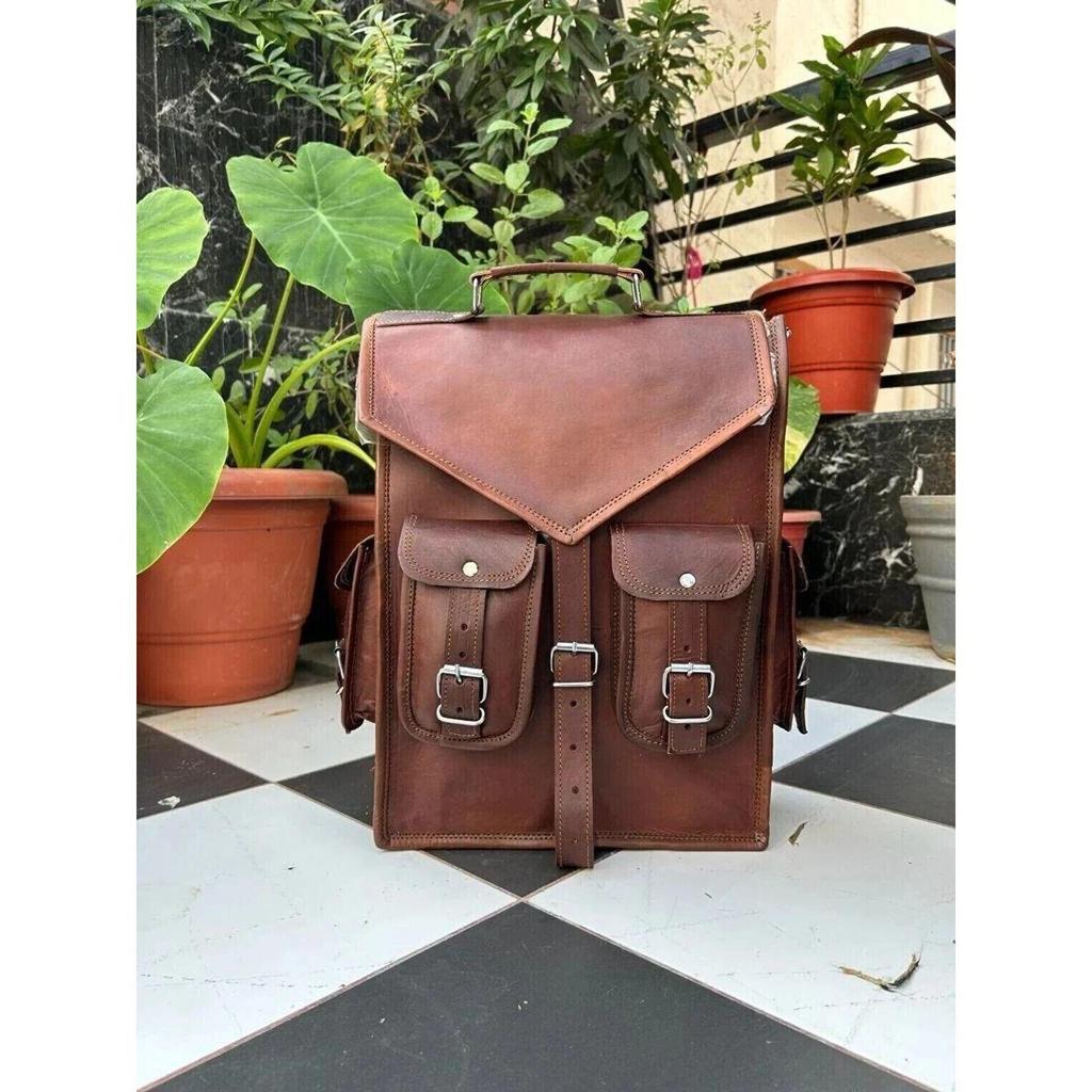 Backpack Leather Genuine Vintage Laptop Rucksack Messenger Men's New Travel Bag