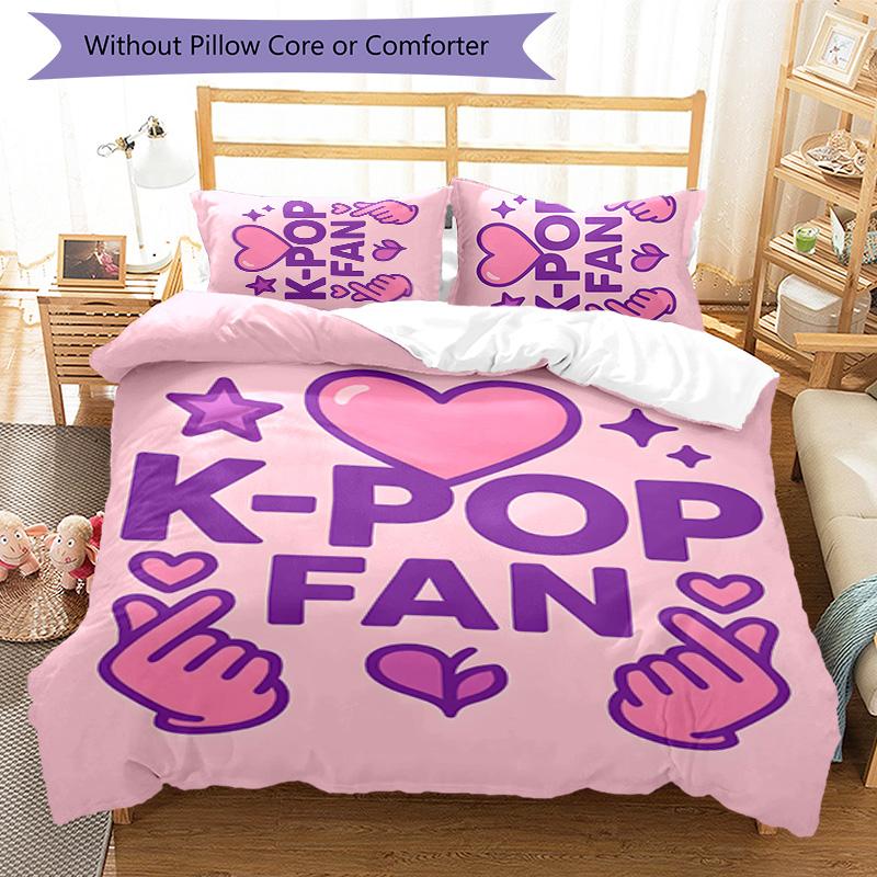 KPOP 3pcs Bedding Set Duvet Cover Closure Includes 1 Duvet Cover & 2 Pillowcases for All Seasons Bedroom Home Dorm Decor