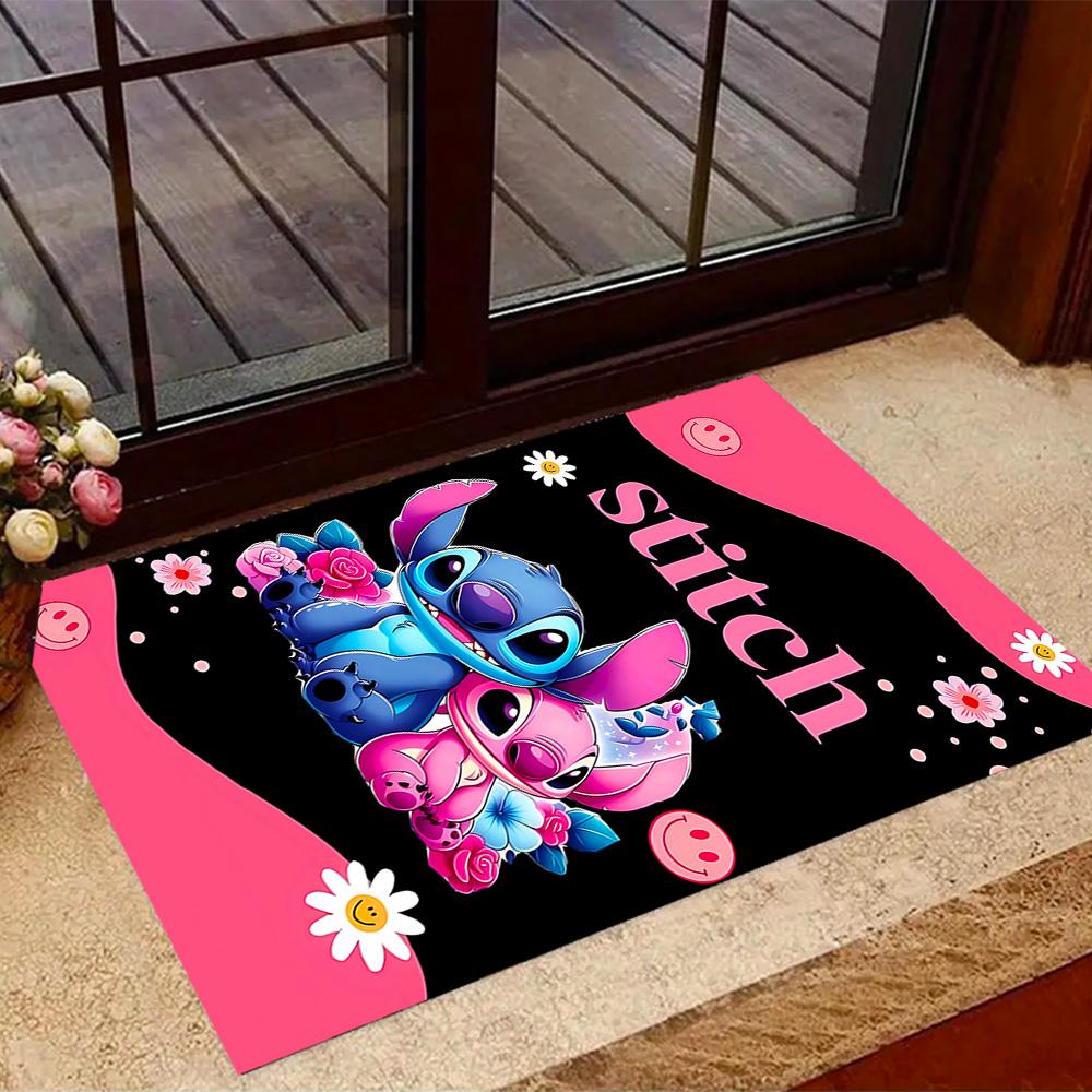 Stitch And Angel In Space Disney Cartoon Theme Anti-Slip Rug - Polyester, Home Decor, Suitable for Bedrooms, Living Rooms, Doorways, and Studios