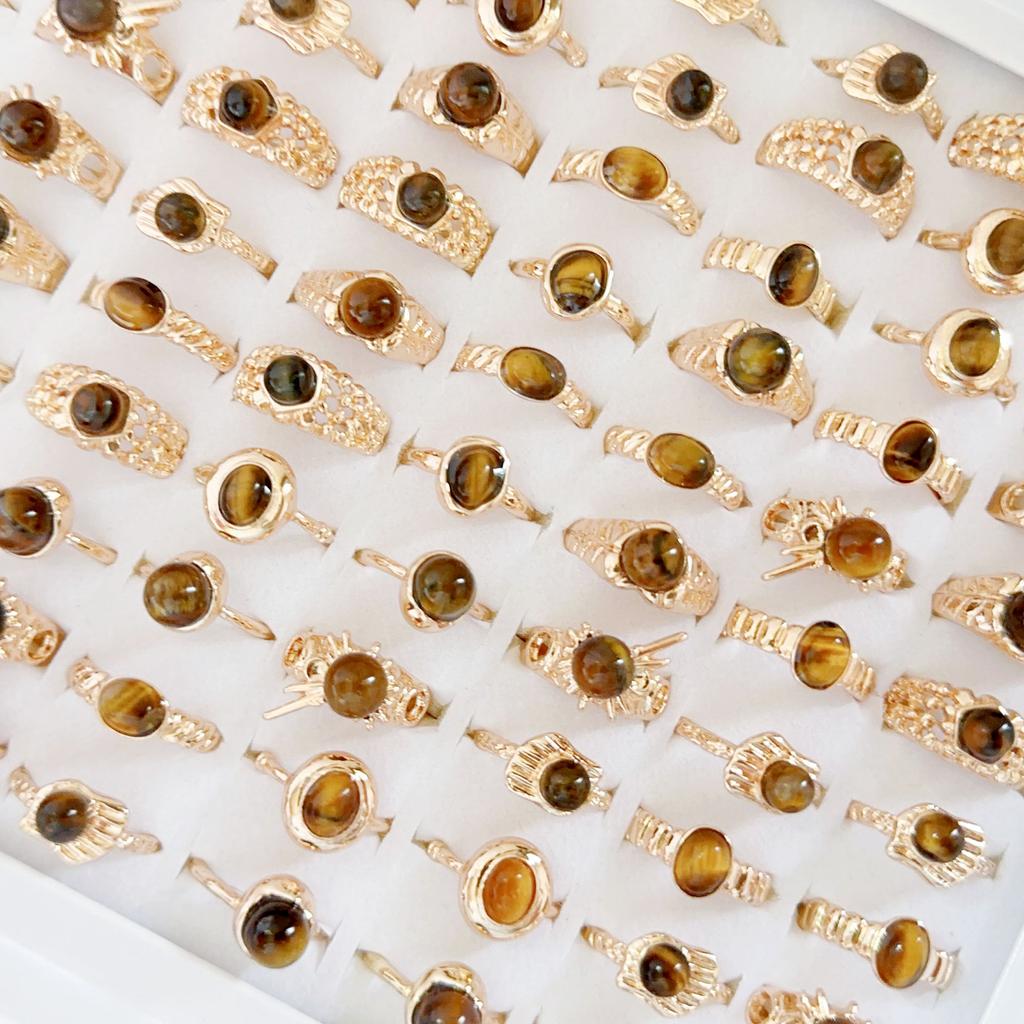 10Pcs Natural stone ring with tiger eye stones, suitable for index finger ring