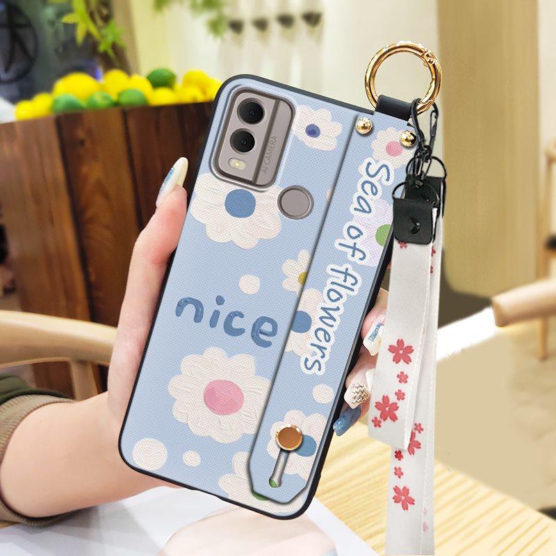 Soft Case Flower Phone Case For Nokia C22 Wristband Durable Ring Waterproof Lanyard Oil Painting Back Cover Silicone