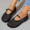 Summer Mesh Woven Flat Shoes for Women Round Toe Shallow Mouth Buckle Strap Casual Outdoor Dress Sandals