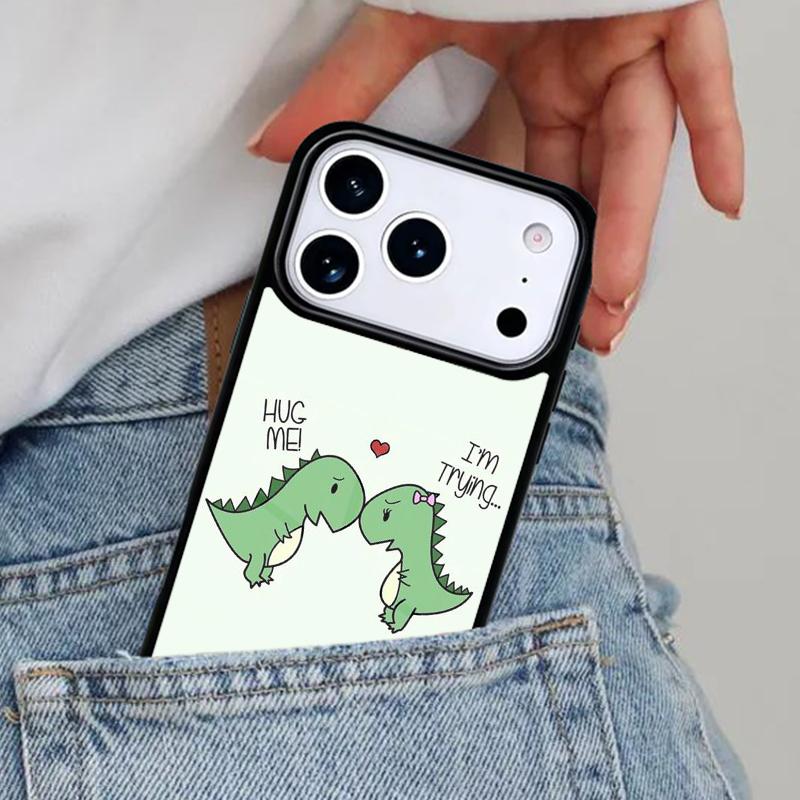 Dinosaur Couple Cat Pinch Face Phone Case for iPhone 16e 15 14 13 12 17 Pro Max Plus Air 17pro Cover Coque
