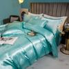 Solid Silk Bedding Set with Duvet Cover Bed Sheet Pillow Case Luxury Single Double Couple Rayon Satin Pillowcases Bedsheet