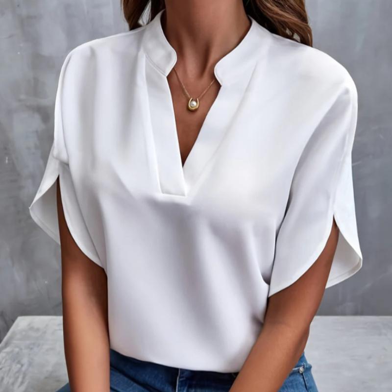 Summer New V-neck Shirt Solid Color Casual Short Sleeved Women's Shirt