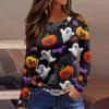 Mote Casual Langermet Trykk Rund Hals Pullover Topp Bluse for Kvinner