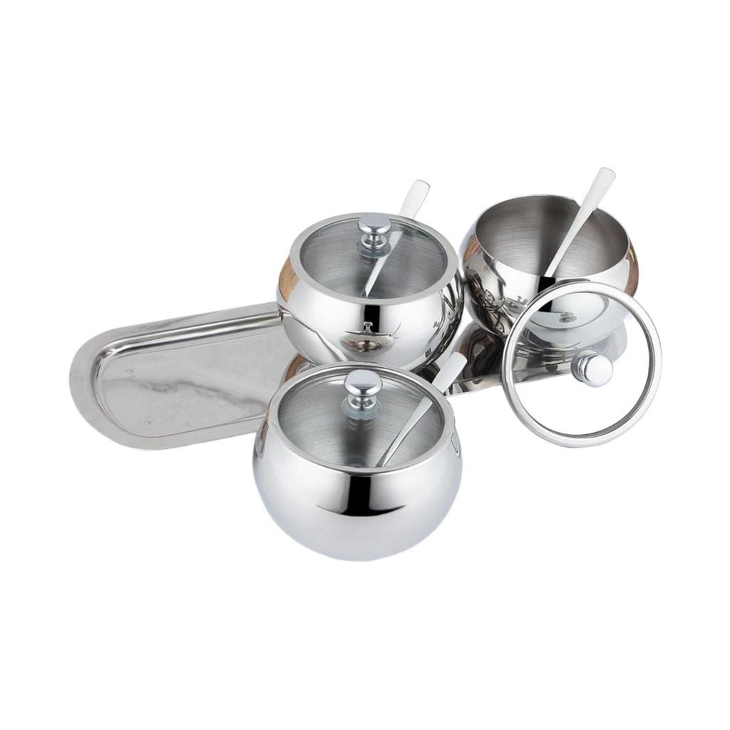 Metal Spice Jars Sugar Bowls Stainless Steel Set Condiment Container for Salt Buffets Kitchen Counter Restaurants Coffee Bar
