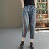 Patchwork Color - Blocking Denim 9 - Point Pants for Women, Retro - style, Summer Thin Model, Elastic and Loose, Casual Harem - style Jeans