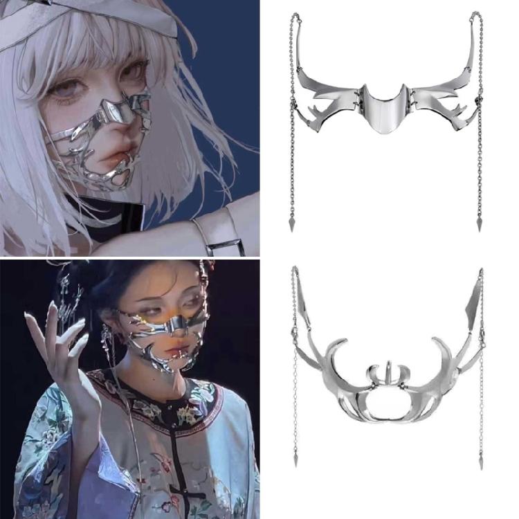 Metal Luxury Mask For Women Men Silver Color Party Face Chain Gothic Jewelry