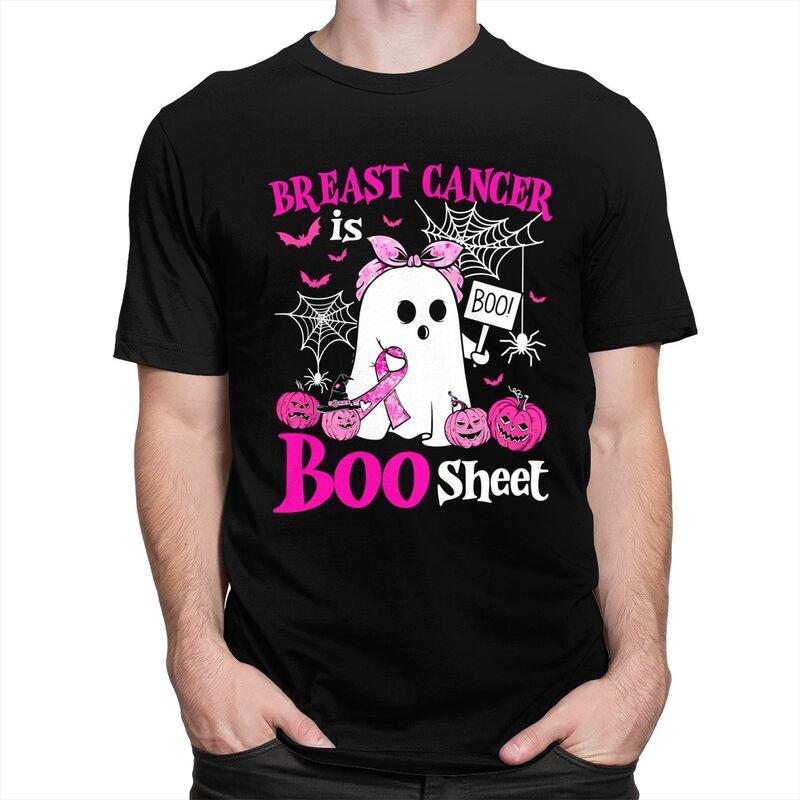 Mens Breast Cancer Is Boo Sheet Halloween Breast Cancer Awareness T Shirt Pure Cotton Short Sleeve Tee Shirt Streetwear Clothes