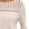 Women's Round Neck Long Sleeve Knit Top with Lace Insert and Contrast Band