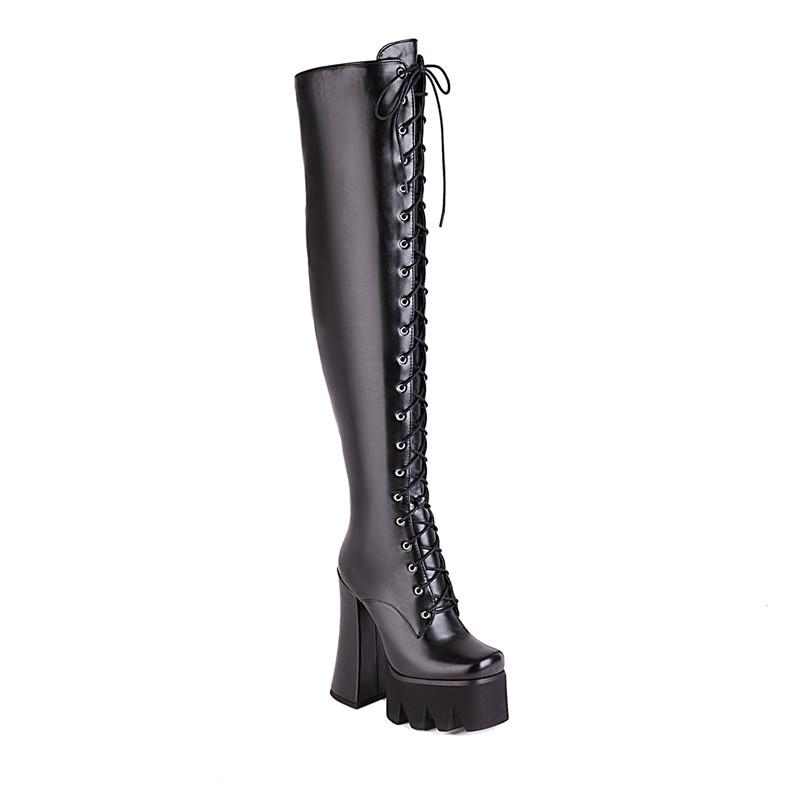 Women's High-heeled Boots, Sexy European and American Style Waterproof Platform Thick-heeled Boots, New Large-size Knee Boots In Autumn and Winter