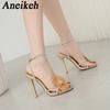 Aneikeh Summer Fashion Crystal Flower Open Toe Rhinestone High Heels Gladiator Sandal Female Elegant Women Wedding Prom Shoes