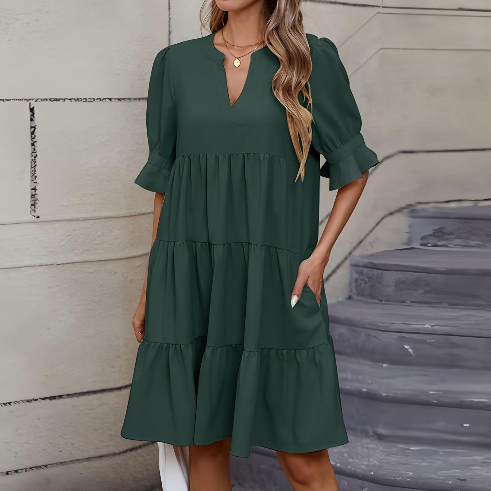 

Женские модные повседневные облегающие платья со средним рукавом и V-образным вырезом с оборками XXL