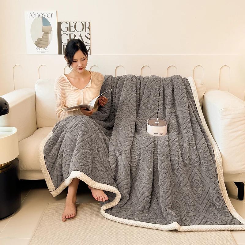 New European Style Carved Velvet Warm Blanket for Bed Soft Fluffy Sofa Cover Blankets Super Warmth Autumn Winter Throw Blanket
