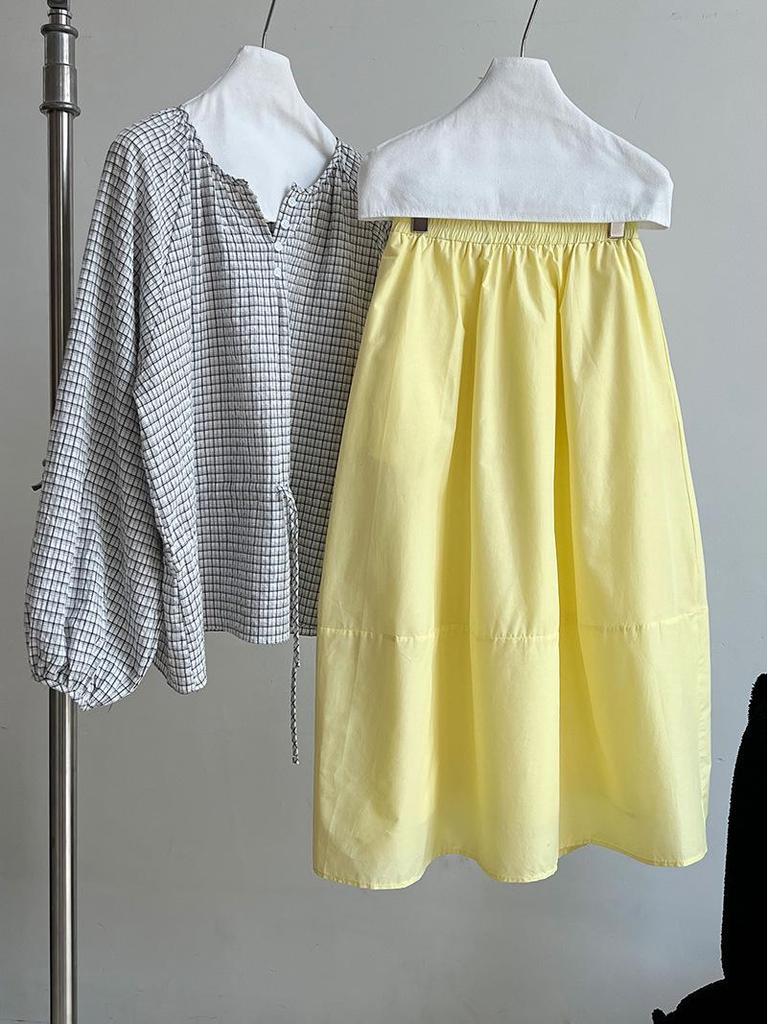 Summer Yellow High-Waist A-Line Umbrella Skirt