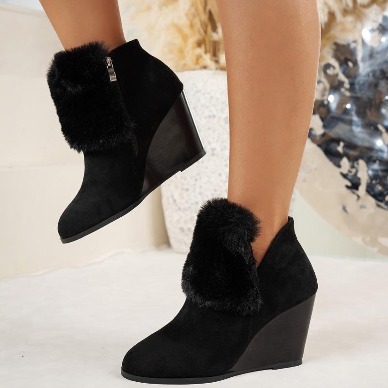 2024 Fashion Women's New Fashion Versatile Plush Thick Heel Short Boots Winter Plush Warm Thick-soled Women's Boots