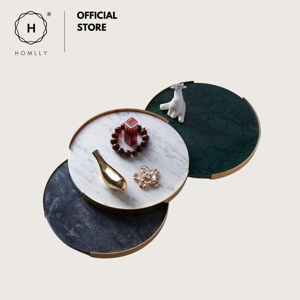 Homlly Round Rectangular Marble tray with Gold Brass Edge