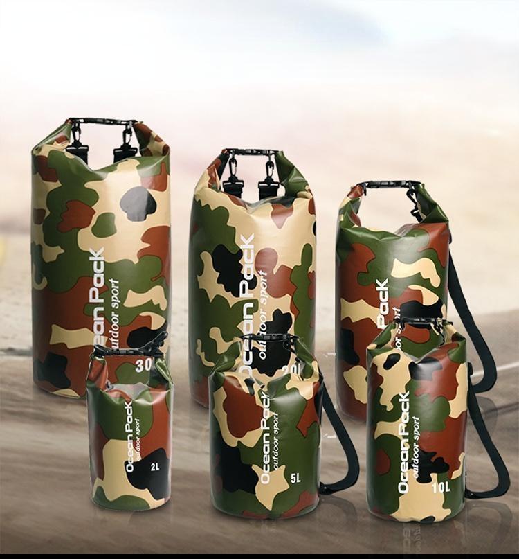 Waterproof Dry Camouflage Bag for Diving PVC Camouflage Waterproof Backpack Portable Outdoor Sport Rafting Bag 2L 5L 10L 15L 20L 30L