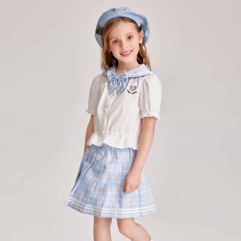 PawinPaw Girls  Summer Sailor Collar Top & Pleated Skirt Set