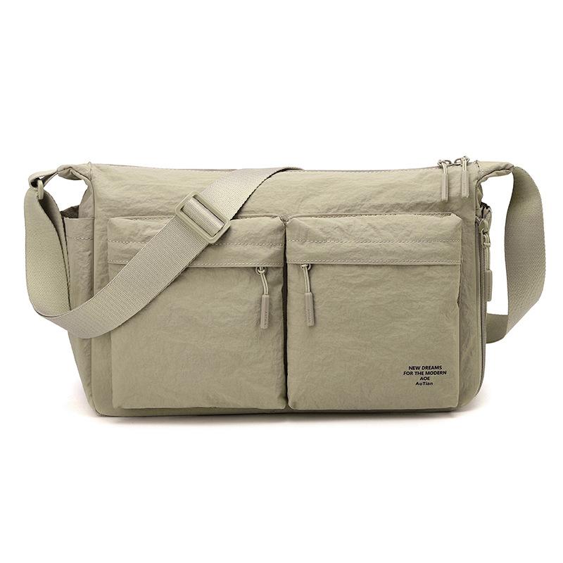 Multi-Pocket Nylon Messenger Bag with Zipper Closure Casual Crossbody Shoulder Purse for Men Daily Travel
