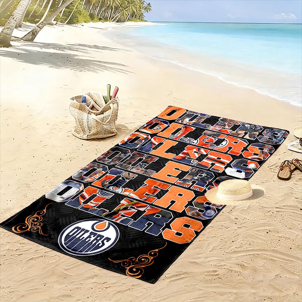 "Edmonton Oilers Hockey Team Design" Patterned beach towel quick dry perfect for travel outdoor sports jogging the beach and swimming