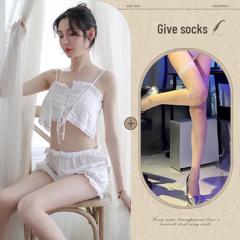 Night Listen Fragrance Lingerie: Sexy Backless Suspender Set with Split Pajamas & Sleep Pants for Women