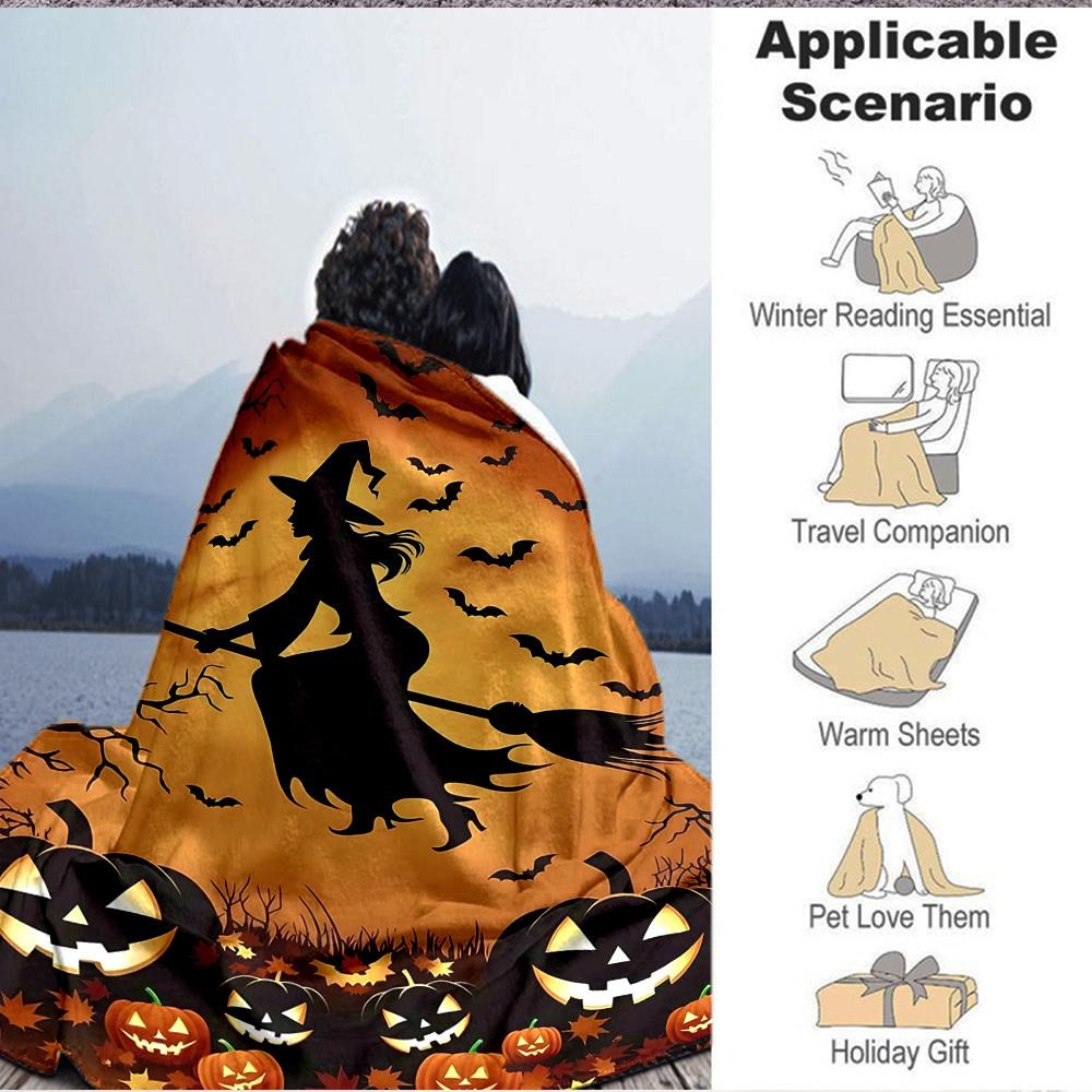 1pc Halloween Witch Blanket, Lightweight Flannel Throw For Sofa, Bed, Travel, Camping, Livingroom, Office, Couch, Chair
