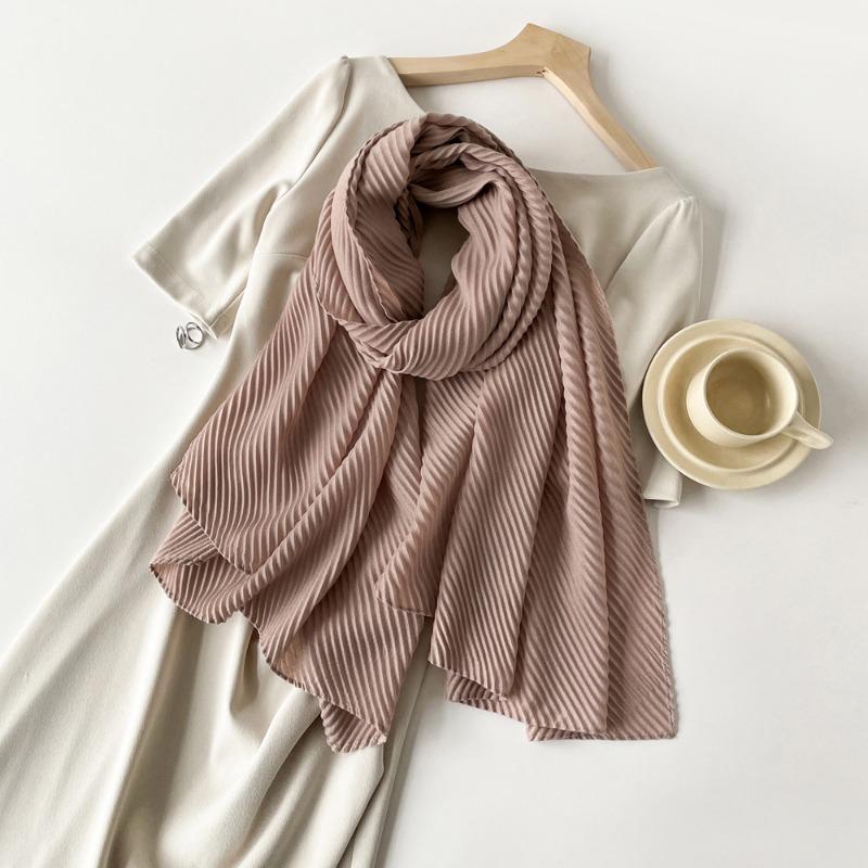 Solid Color Imitation Cotton and Linen Silk Scarf Pleated Women 180 * 90 Square Scarf Imitation Silk Scarf Headscarf