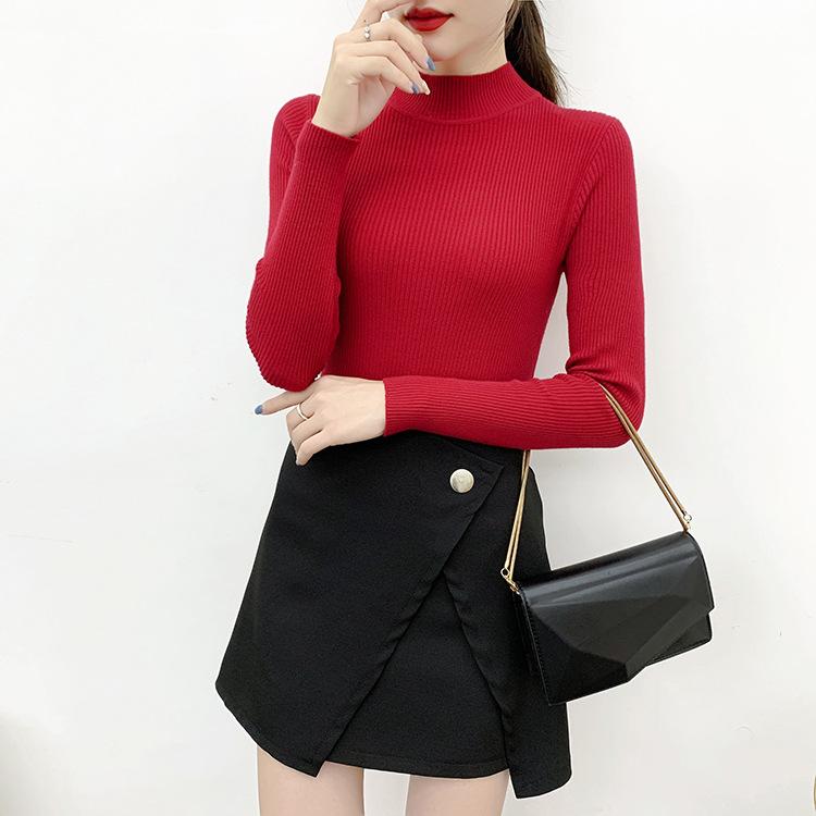 Latest Fall and Winter Half Turtleneck Sweater for Women, Sweet Long-sleeved Sweater for Inner Wear and Outer Wear