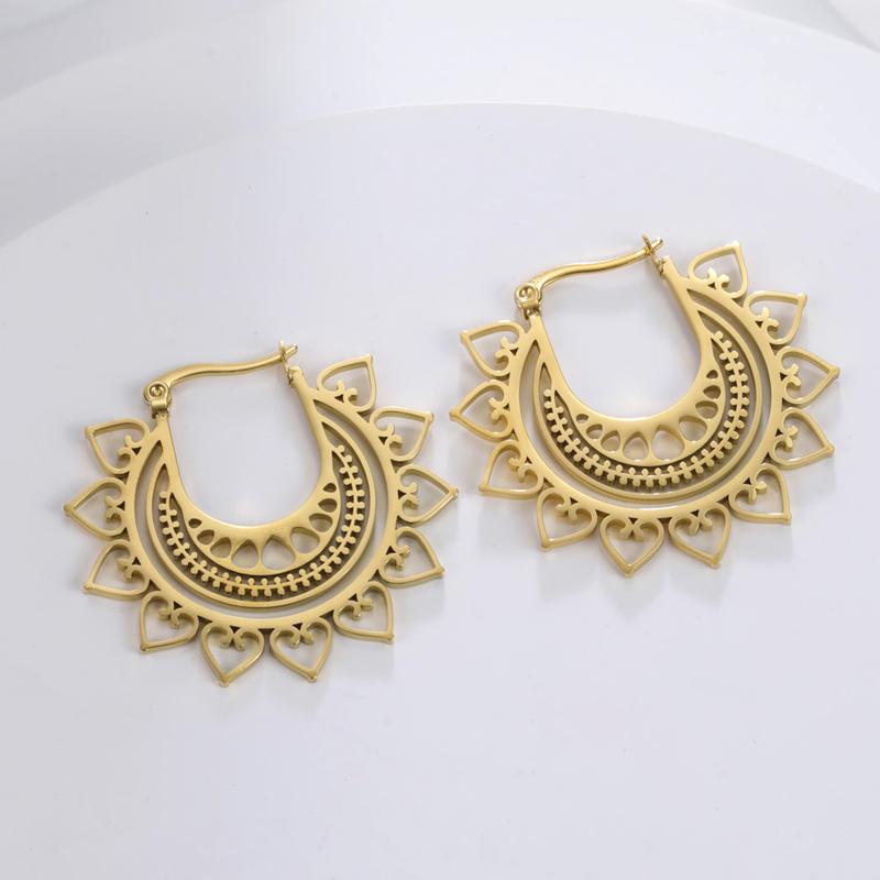 Dawapara Stainless Steel Bohemian Hoop Earrings Filigree Mandala Sacred Geometry Amulet Wiccan Earrings Women Jewelry