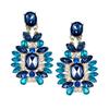 1 Pair Drop Earrings for Women, Geometric Exaggerated Blue Rhinestones Draped Earrings, Retro Palace Style Parties Jewelry