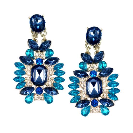 1 Pair Drop Earrings for Women Geometric Exaggerated Blue Rhinestones