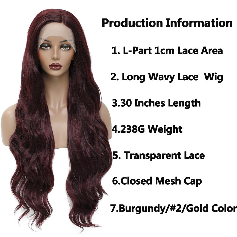 SOKU Burgundy Synthetic Lace Front Wig For Women 30 Inch Long Body Wave Side Part Transparent Lace Wigs Heat Resistant Fiber
