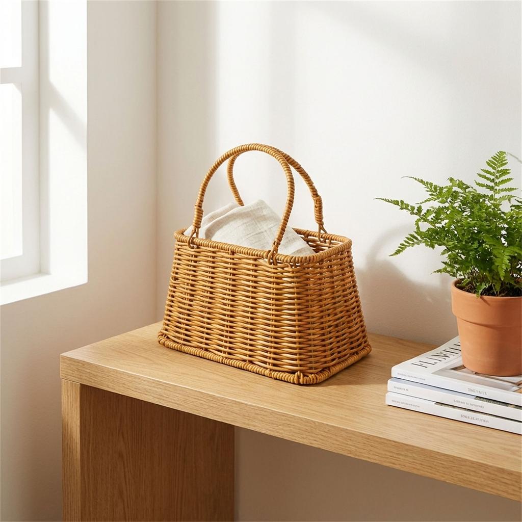 Wicker Style Storage Basket Weave Multipurpose Organizer Bin Durable And Lightweight For Home Office Use